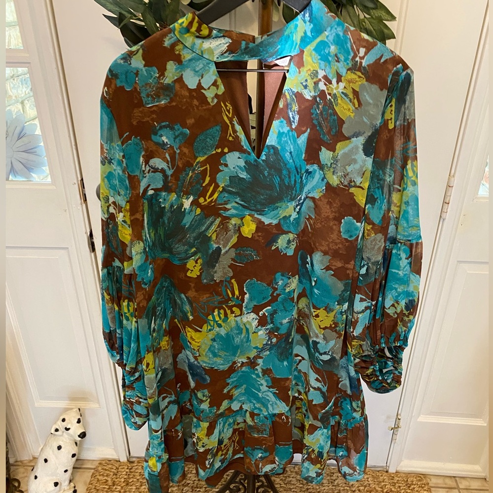 NWT Cato Large Floral Print Dress High Neck with Balloon Sleeves XL